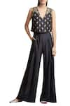 Buy_Sue Mue_Black V-shaped Floral Embroidered Jumpsuit _at_Aza_Fashions