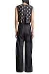 Shop_Sue Mue_Black V-shaped Floral Embroidered Jumpsuit _at_Aza_Fashions