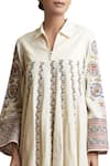 Sue Mue_Cream Embroidery Collared Neck Kurta And Pants _Online_at_Aza_Fashions