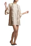 Buy_Sue Mue_Beige Tussar-georgette Embroidered Floral Motif Tunic Dress With Cut Work And _at_Aza_Fashions