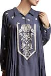 Sue Mue_Blue Tussar-georgette Embroidered Thread Collared Tunic Dress _Online_at_Aza_Fashions