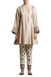 Buy_Sue Mue_Beige Round Handloom Cotton Kurta Set _at_Aza_Fashions