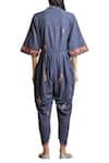 Shop_Sue Mue_Blue Notched Lapel Handloom Cotton Jumpsuit _at_Aza_Fashions