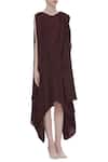 Bohame_Wine Round Silk Draped Dress _Online_at_Aza_Fashions