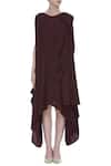 Shop_Bohame_Wine Round Silk Draped Dress _Online_at_Aza_Fashions