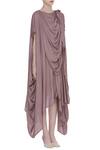 Bohame_Purple Round Silk Draped Dress _Online_at_Aza_Fashions