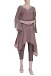 Buy_Bohame_Purple V Neck Asymmetric Tunic And Pant Set _at_Aza_Fashions