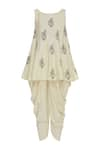 Bohame_Cream Round Embroidered Jacket And Kurta Set _Online_at_Aza_Fashions