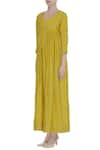 Bohame_Yellow V Neck Silk Maxi Dress _Online_at_Aza_Fashions