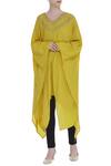Buy_Bohame_Yellow V Neck Embroidered Asymmetric Kaftan _at_Aza_Fashions
