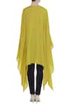 Shop_Bohame_Yellow V Neck Embroidered Asymmetric Kaftan _at_Aza_Fashions