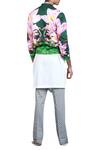 Shop_MR. Ajay Kumar_Green Cotton Silk Lycra Floral Flower Printed Bomber Jacket _at_Aza_Fashions