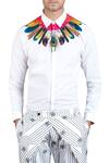 MR. Ajay Kumar_White Cotton Feather Print Collar Full Sleeve Shirt_Online_at_Aza_Fashions