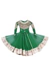 Buy_Fayon Kids_Green Lycra, Net, Cotton Embroidery Blouse With Lehenga _at_Aza_Fashions