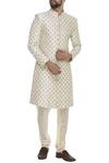 Buy_Sva By Sonam & Paras Modi_Off White Raw Silk Embroidered Resham Sherwani Set_at_Aza_Fashions