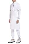 NoughtOne_White Long Sleeve Kurta With Blue Detailing  _Online_at_Aza_Fashions