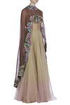 Incheetape_Beige Gown With Embroidered Cape _Online_at_Aza_Fashions