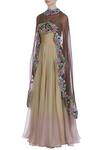 Buy_Incheetape_Beige Gown With Embroidered Cape _Online_at_Aza_Fashions