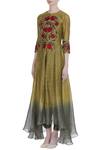Buy_Incheetape_Grey Silk Linen Embroidered Thread And Zari Work Round Neck Kurta With Dhoti Pants _Online_at_Aza_Fashions
