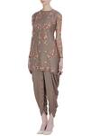 Buy_Incheetape_Brown Embroidered Top With Dhoti Pants_Online_at_Aza_Fashions