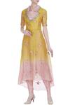 Buy_Incheetape_Yellow Silk Linen Embroidered Floral Applique Overlap Collar Kurta Set _at_Aza_Fashions