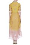Shop_Incheetape_Yellow Silk Linen Embroidered Floral Applique Overlap Collar Kurta Set _at_Aza_Fashions