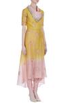 Incheetape_Yellow Silk Linen Embroidered Floral Applique Overlap Collar Kurta Set _Online_at_Aza_Fashions