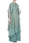 Incheetape_Green Cotton Embroidered Floral Layered Kurta With Cape And Flared Pants _Online_at_Aza_Fashions