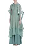 Buy_Incheetape_Green Cotton Embroidered Floral Layered Kurta With Cape And Flared Pants _Online_at_Aza_Fashions