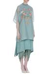 Incheetape_Green Chanderi Embroidered Floral Applique Hand Cape With Kurta Dhoti Pants _Online_at_Aza_Fashions