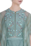 Incheetape_Blue Chanderi Embroidered Floral Applique Flower Motif Cape Top With Dhoti Pants _at_Aza_Fashions