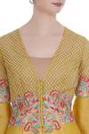 Incheetape_Yellow Silk Linen Embroidered Thread And Stone Work V Neck Kurta Set _at_Aza_Fashions