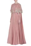 Buy_Bhumika Sharma_Pink Floor Length Gown With Embroidered Cape_Online_at_Aza_Fashions