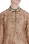 Manasi Sengupta_Beige Bamberg Silk Printed Floral Mandarin Collar Kurta With Churidar  _at_Aza_Fashions