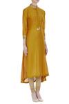 Manasi Sengupta_Yellow Bamberg Silk Kurta With Asymmetric Hemline And Churidar  _Online_at_Aza_Fashions