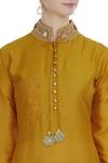 Manasi Sengupta_Yellow Bamberg Silk Kurta With Asymmetric Hemline And Churidar  _at_Aza_Fashions