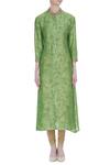 Shop_Manasi Sengupta_Green Bamber Silk Embroidery Floral Round Asymmetric Hemine Kurta Set  _Online_at_Aza_Fashions