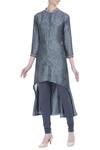 Buy_Manasi Sengupta_Grey Bamber Silk Print Floral Round Kurta With Churidar  _at_Aza_Fashions