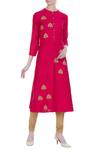 Buy_Manasi Sengupta_Red Matka Linen Embroidered Thread Round Kurta With Churidar  _at_Aza_Fashions