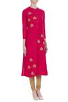 Manasi Sengupta_Red Matka Linen Embroidered Thread Round Kurta With Churidar  _Online_at_Aza_Fashions