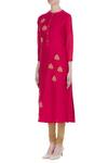 Buy_Manasi Sengupta_Red Matka Linen Embroidered Thread Round Kurta With Churidar  _Online_at_Aza_Fashions