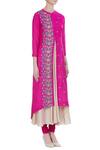 Manasi Sengupta_Pink Matka Linen Embroidered Thread Mandarin Collar Kurta Set  _Online_at_Aza_Fashions