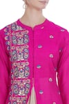 Manasi Sengupta_Pink Matka Linen Embroidered Thread Mandarin Collar Kurta Set  _at_Aza_Fashions