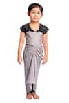 Buy_Neha Gursahani_Grey Cotton, Lycra Embroidery Draped Dress With Churidar _at_Aza_Fashions