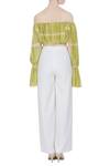 Shop_Babita Malkani_Yellow Tie-dye Cutout Off-shoulder Crop Top With High-waist Pants_at_Aza_Fashions