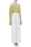 Babita Malkani_Yellow Tie-dye Cutout Off-shoulder Crop Top With High-waist Pants_Online_at_Aza_Fashions