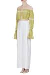 Buy_Babita Malkani_Yellow Tie-dye Cutout Off-shoulder Crop Top With High-waist Pants_Online_at_Aza_Fashions