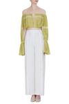 Shop_Babita Malkani_Yellow Tie-dye Cutout Off-shoulder Crop Top With High-waist Pants_Online_at_Aza_Fashions