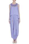 Shop_Babita Malkani_Blue Silk Embellished Draped Pant Set_Online_at_Aza_Fashions