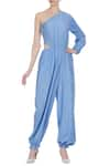 Buy_Babita Malkani_Blue One-shoulder Sequin Embellished Jumpsuit _at_Aza_Fashions